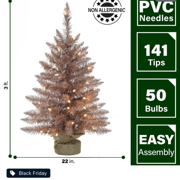 Fraser Hill Farm 3-ft. Blush Tinsel Christmas Tree - Picture 2 of 7